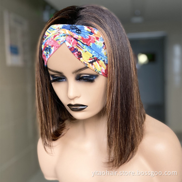 FAZHIYUAN Highlight Brazilian Colorful Silky Straight  Short  Bob  headband wig synthetic in synthetic hair wigs